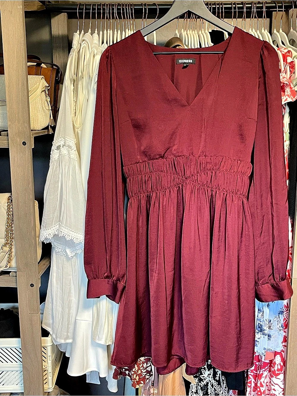 Express Long Sleeve Mini Dress in Burgundy Medium Like New